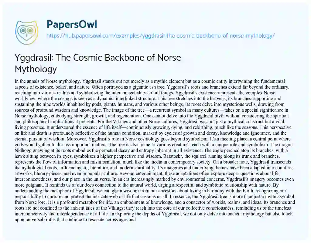 Essay on Yggdrasil: The Cosmic Backbone of Norse Mythology