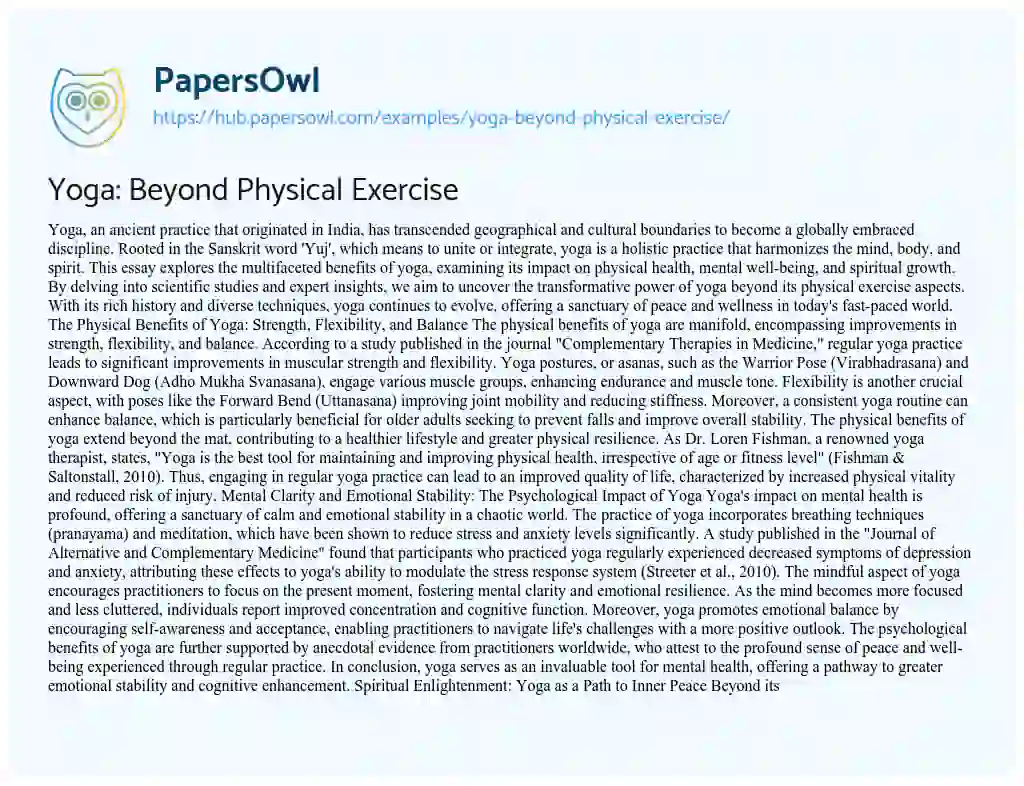 Essay on Yoga: Beyond Physical Exercise