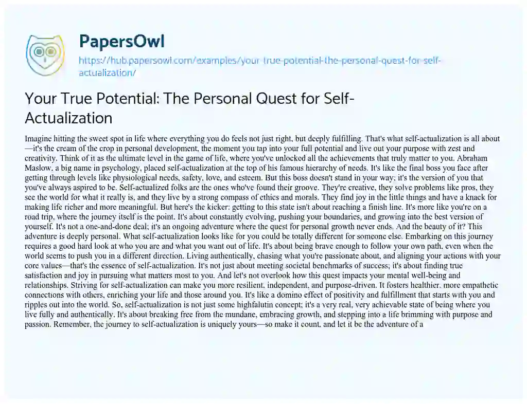 Essay on Your True Potential: The Personal Quest for Self-Actualization