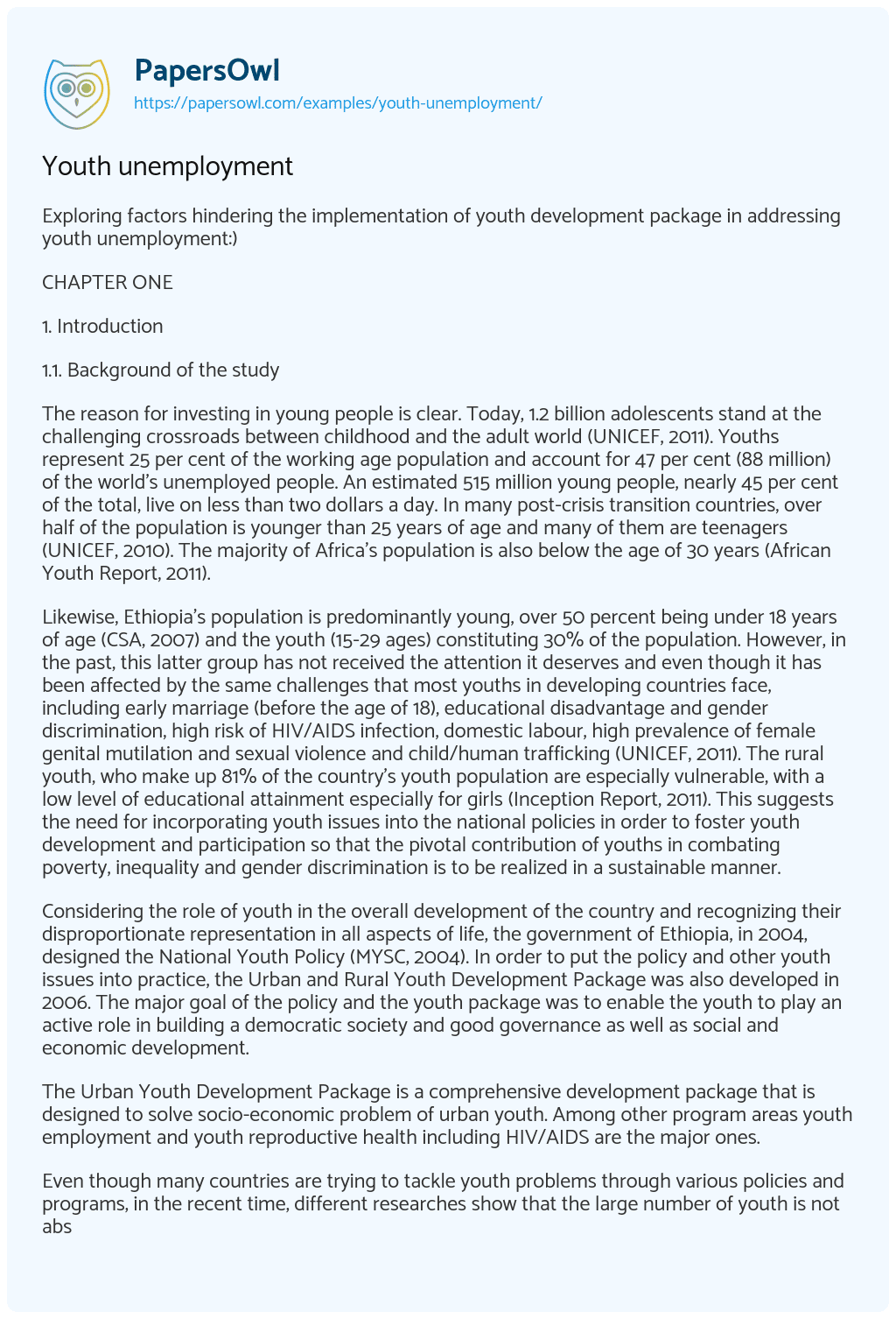 Essay on Youth unemployment