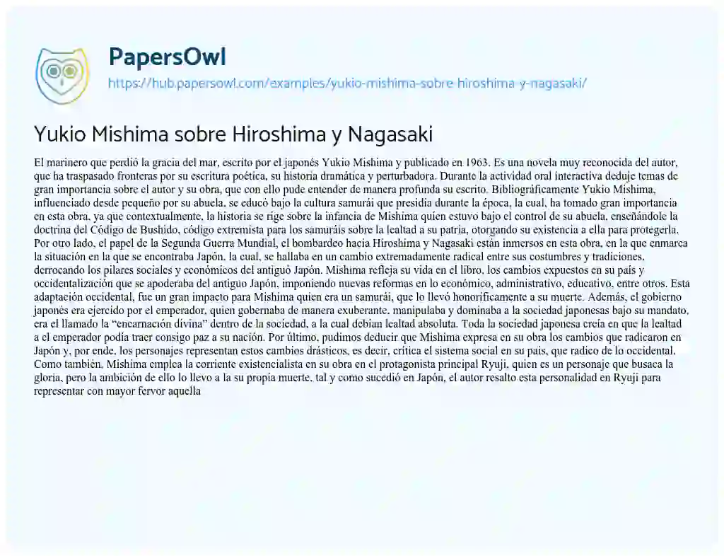 Essay on Yukio Mishima sobre Hiroshima y Nagasaki