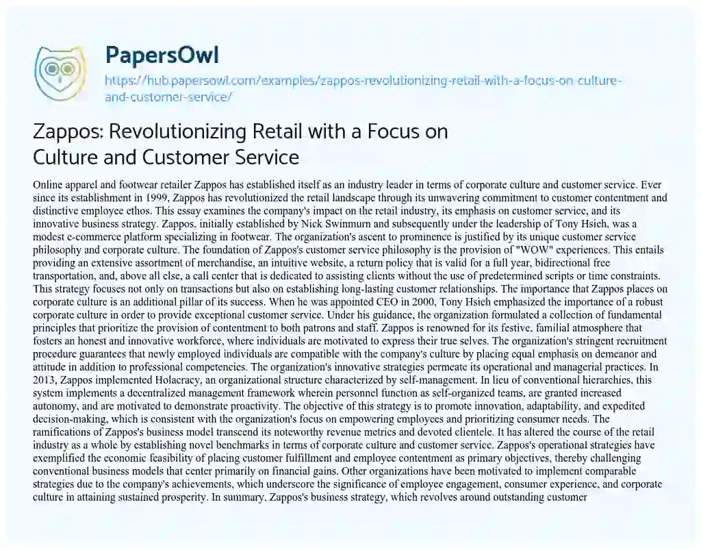 Essay on Zappos: Revolutionizing Retail with a Focus on Culture and Customer Service