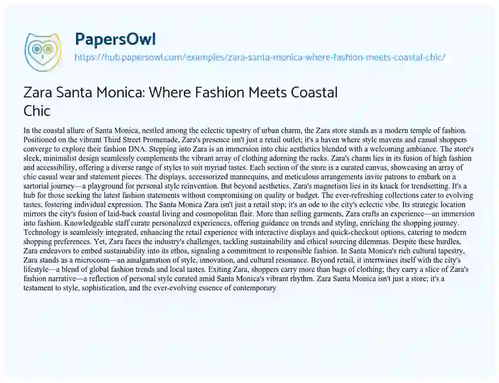 Essay on Zara Santa Monica: Where Fashion Meets Coastal Chic