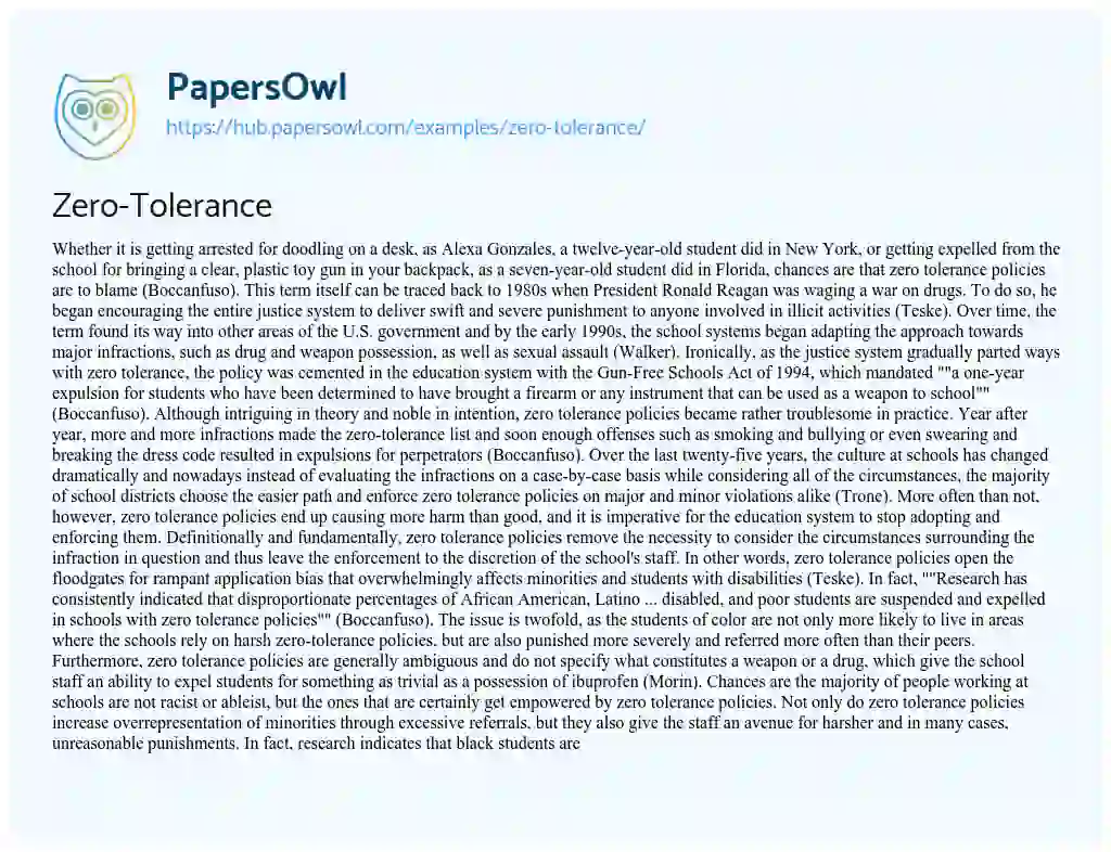 Essay on Zero-Tolerance