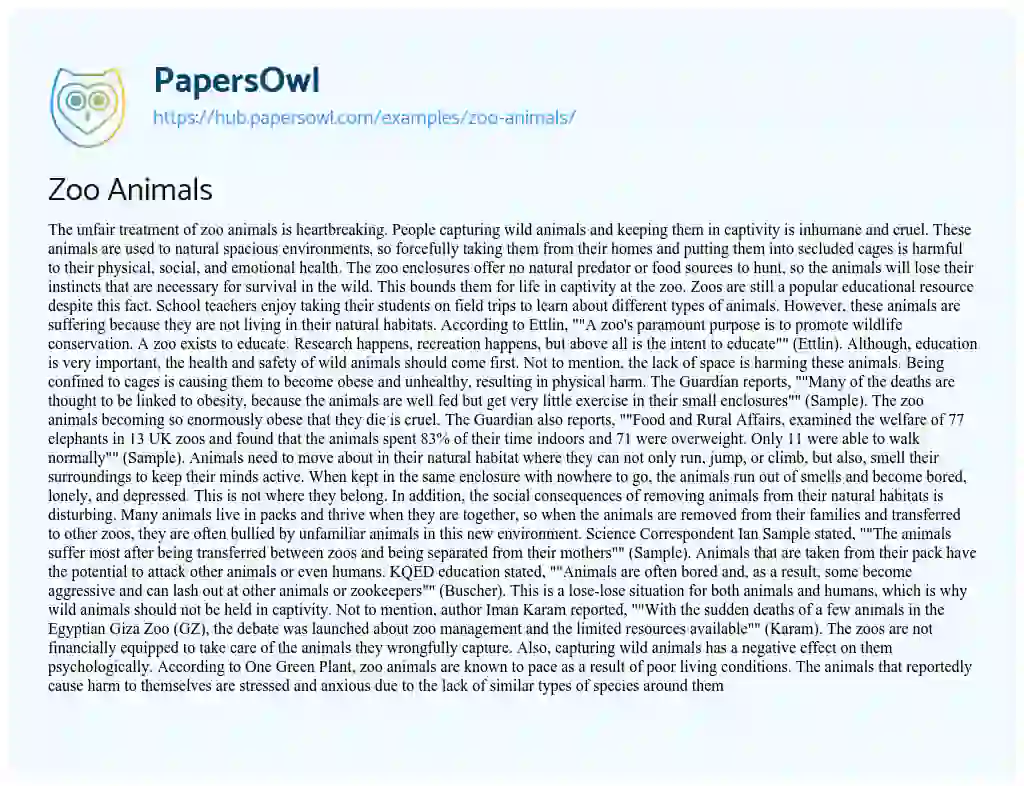 Essay on Zoo Animals