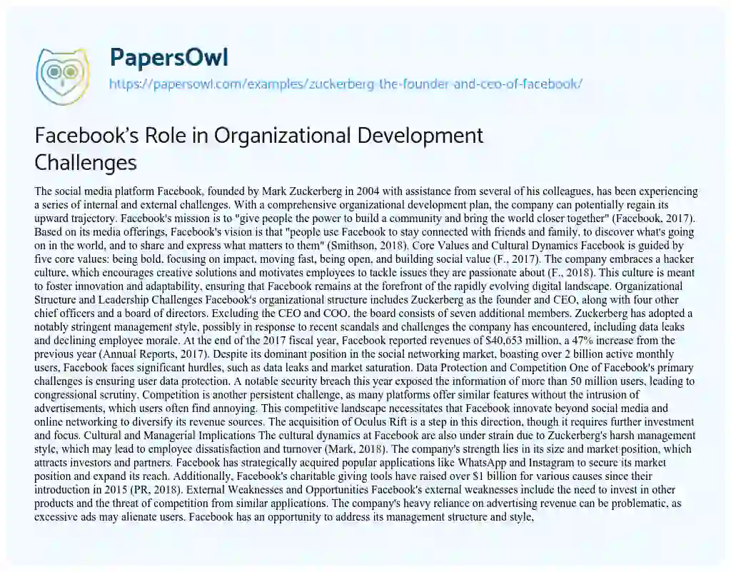 Essay on Facebook’s Role in Organizational Development Challenges