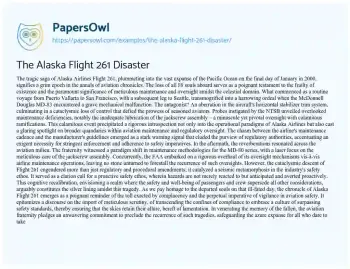 The Alaska Flight 261 Disaster - Free Essay Example - 455 Words