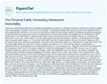 The Personal Fable: Unraveling Adolescent Invincibility - Free Essay ...