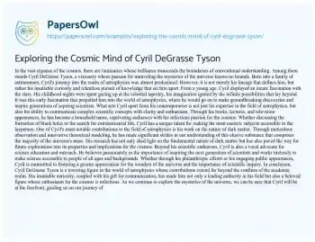 Exploring the Cosmic Mind of Cyril DeGrasse Tyson - Free Essay Example