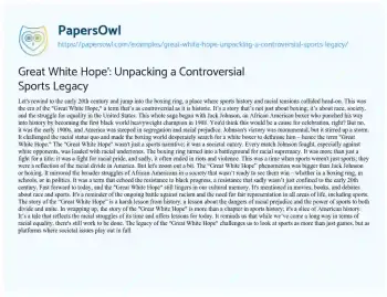 Great White Hope': Unpacking a Controversial Sports Legacy - Free Essay