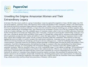 Unveiling the Enigma: Amazonian Women and Their Extraordinary Legacy ...