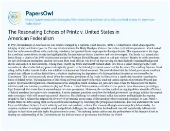The Resonating Echoes of Printz v. United States in American Federalism ...