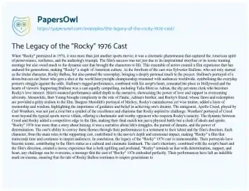 The Legacy of the "Rocky" 1976 Cast - Free Essay Example - 494 Words