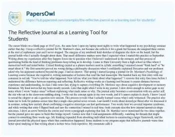 The Reflective Journal as a Learning Tool for Students - Free Essay ...