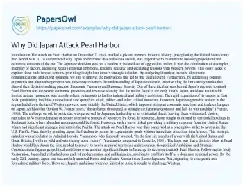 Why Did Japan Attack Pearl Harbor - Free Essay Example - 956 Words