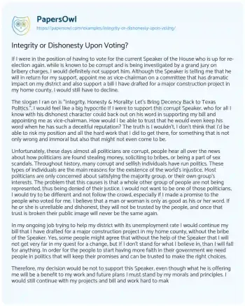 Integrity or Dishonesty Upon Voting? - Free Essay Example - 482 Words ...