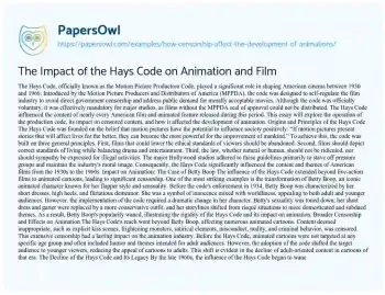 The Impact of the Hays Code on Animation and Film - Free Essay Example ...