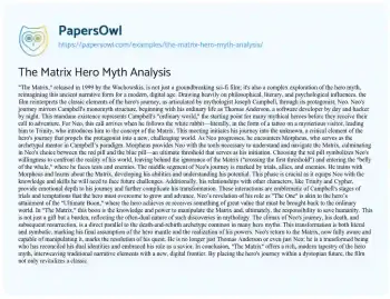 The Matrix Hero Myth Analysis - Free Essay Example - 601 Words ...