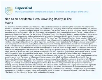 Neo as an Accidental Hero: Unveiling Reality in The Matrix - Free Essay ...