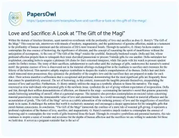 Love and Sacrifice: A Look at "The Gift of the Magi" - Free Essay