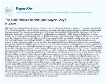 The Dark Motives Behind John Wayne Gacy's Murders - Free Essay Example