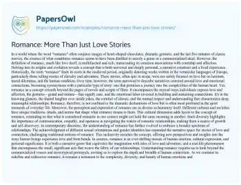 Romance: More Than Just Love Stories - Free Essay Example - 505 Words