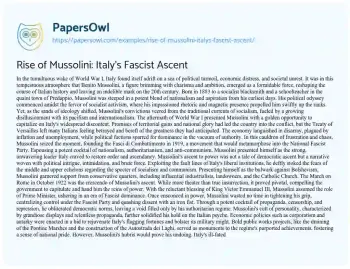 Rise of Mussolini: Italy's Fascist Ascent - Free Essay Example - 629 ...