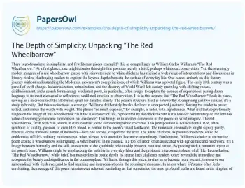 The Depth of Simplicity: Unpacking "The Red Wheelbarrow" - Free Essay