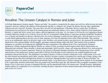Rosaline: The Unseen Catalyst in Romeo and Juliet - Free Essay Example