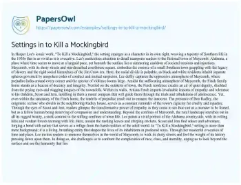 Settings in to Kill a Mockingbird - Free Essay Example - 483 Words ...