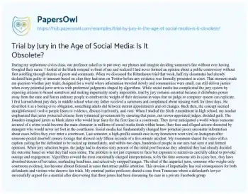 Trial by Jury in the Age of Social Media: Is It Obsolete? - Free Essay ...