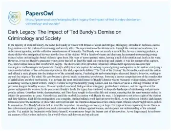 Dark Legacy: The Impact of Ted Bundy's Demise on Criminology and Society - Free Essay Example
