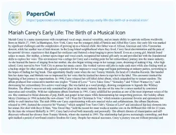 Mariah Carey's Early Life: The Birth of a Musical Icon - Free Essay